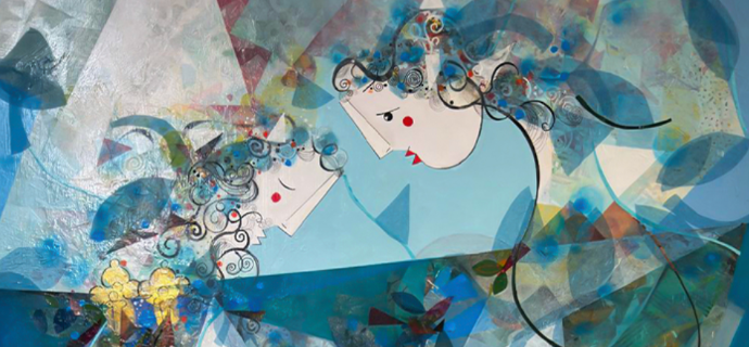 Le retour au niveau de l'écoute - Original Acrylic Painting on Canvas - 55.1 x 39.4 in
